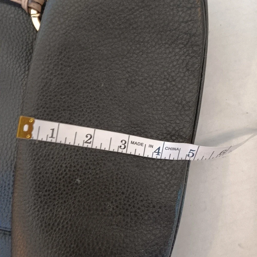 Michael Kors Tote Bag Women Large Black Pebbled Leather Tan Straps Gold Hardware - Picture 5 of 9
